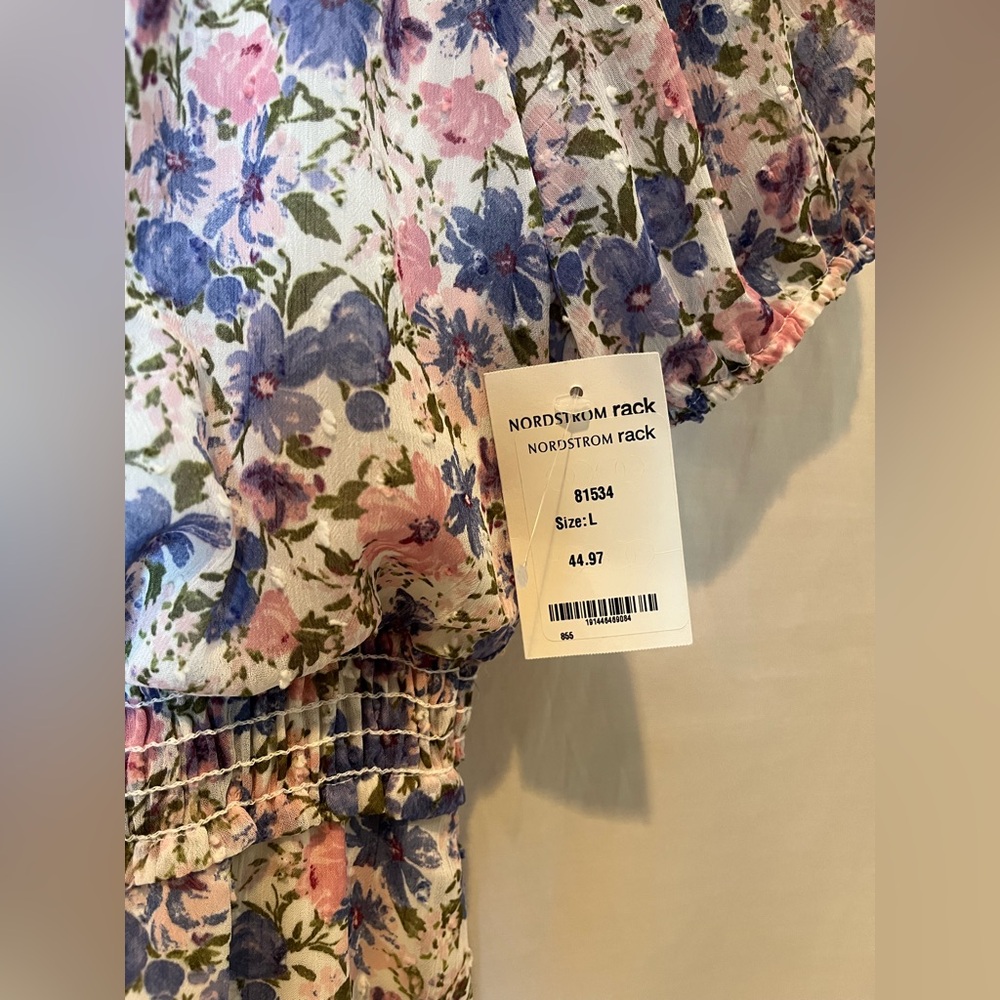 NWT- LUSH Floral Print Short Sleeve Dress w.Elasticated Waist&Frill Collar- Sz L - Picture 4 of 12